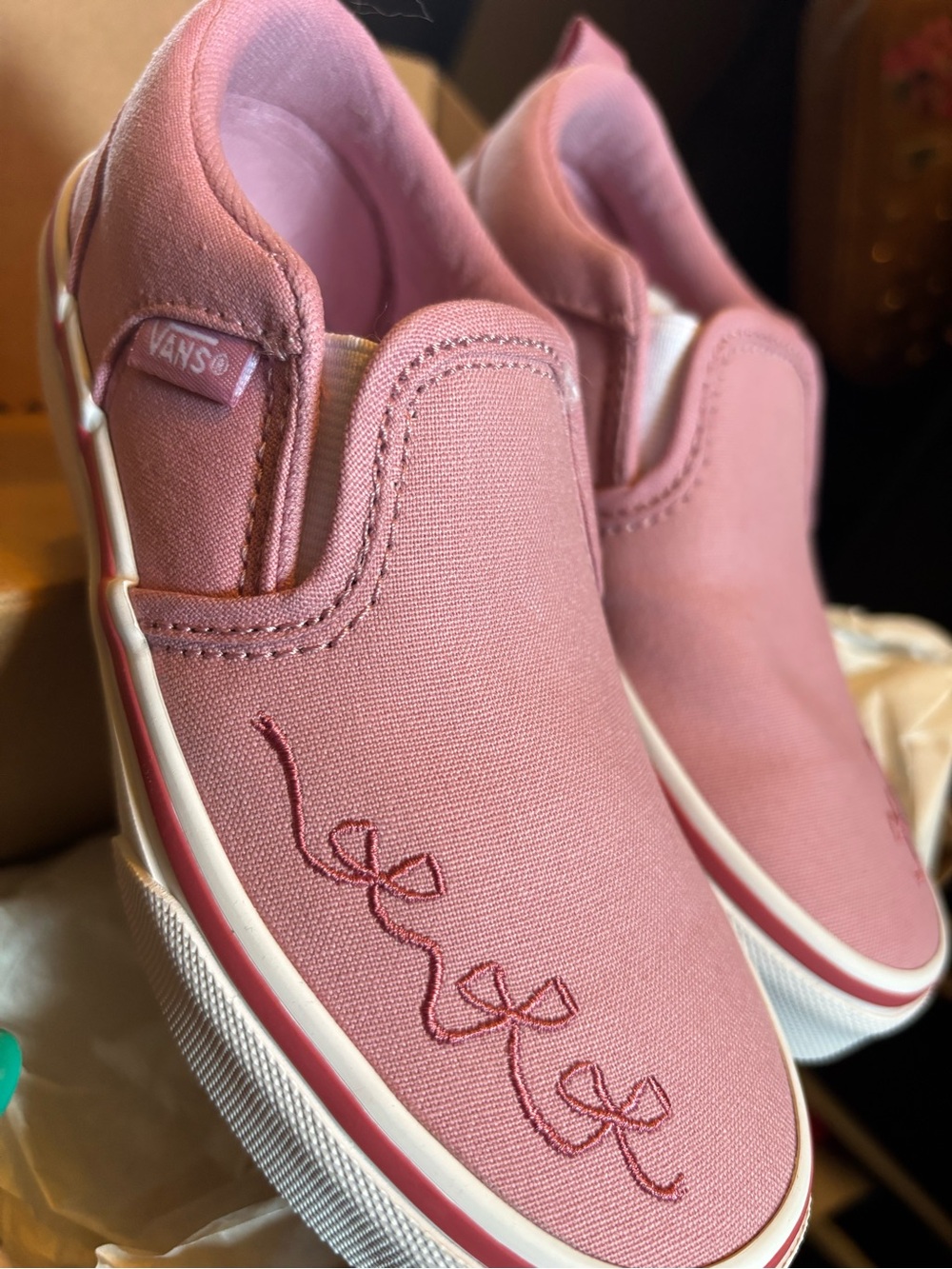 Toddler Girls Vans Slip-On Sneakers in Dusty Rose Canvas